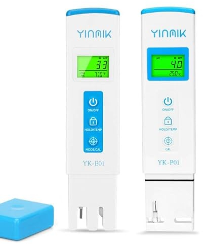 YINMIK TDS PH EC Temperatura 4 in 1 Tester di qualità dell'Acqua, misuratore PH EC Digitale, Tester PH ppm per acquari, Piscine, Acqua Potabile Domestica, Acqua di pozzo, Acquario, Coltura idroponica