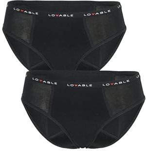Lovable Slip da Ciclo Mestruale Flusso Abbondante in Cotone | Riutilizzabili e Assorbenti | My First Period Panties Bi-Pack Bambine e Ragazze x2, Nero, 16 Anni