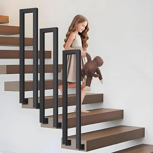 Ogimeka Barandilla Escalera Interior, Pasamanos Escalera en Forma de U, Barandillas Escaleras para Villas, Balcones, Pasillos, Apartamentos, Interiores y Exteriores (Negro - Montaje Lateral, 35cm)