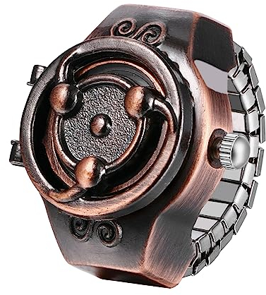 Silverora Ringuhr Fingeruhr Halloween Uhren- Damen Herren Analoge Quarzuhr Elastisch Edelstahl Ring Uhr mit Digitale Skala Punk Offener Fingerringuhr Uhrenring Geschenke für Männer Frauen Rot