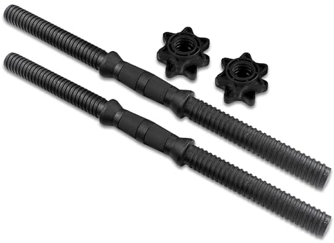 C.P. Sports Hantelstange kurz 30 mm | Hantelscheiben Aufnahme mit und ohne Gewinde - Länge: 35 cm | Kurzhantelstangen inkl. Hantelverschlüsse | Für Kraftsport, Fitness (2. Stück Kunststoff Gewinde)