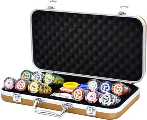 AtKits 300-teiliges Poker-Set, 14-Gramm-Casino-Spielchips, Clay-Composite-Chips mit Aluminiumgehäuse, Dealer-Button for Poker, Texas Hold'em, Blackjack
