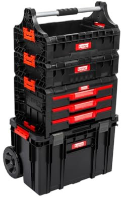 XL Werkzeugtrolley, Werkstattkoffer Set, Werkstattwagen Set ausQ-Brick Serie mit viel Zubehör! B x T x H in cm: 53 x 38 x 98 cm ! Der mobile Alleskönner - Privat & Gewerbe (SET 10)