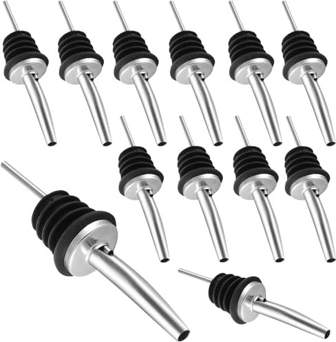 gaoduanluoluo 12 Pezzi Versatori in Acciaio Inox, Metal pour Beccuccio Conico Liquore Tappo, Bottiglia Versatore Tappo, Versatore Dosatore per Vino Olio Cocktail Succo (Nero)