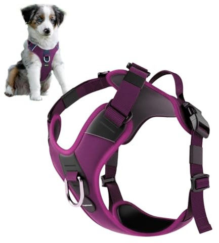 PupSensei No Pull Dog Harness - Durable Polyester Puppy Harness with Front Anti-Pull Loop, Reflective Strips, and Quick-Release Clips for Small, Medium, and Large Dogs (Berry Purple, Small)
