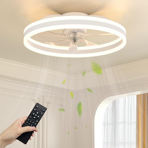 NIORSUN 50cm Ceiling Fans with Lights and Remote, 6 Speeds and 3000K-6500K Dimmable Quiet Ceiling Fan Light, Smart Modern LED Fan Lights Ceiling for Bedroom Living Room Dining Room (White)