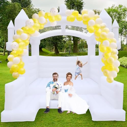 SportBob Castelli gonfiabili Bianchi Grande Castelli Bambini gonfiabili con Trampolino 415×413×315 CM con Air Blower per Interno Cortile Esterno Wedding Kids Festa di Compleanno