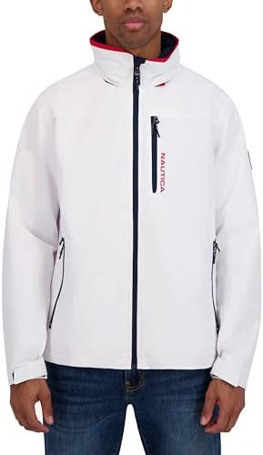 Nautica Men's Lightweight Sailing Jacket – Waterproof & Windproof, Breathable, Bright White, Big 8X