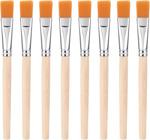8 Pcs 3/5 Inch Flat Paint Brushes Set - Wooden Handle Flat Paint Brushes - Wood Artist & Craft Brushes - small paint brushes and artist brushes - suitable for acrylic, watercolor, oil, craft projects