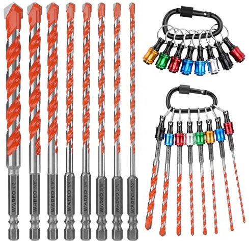 Jeu de 8 Mèches à Béton Professionnelles avec Porte-Forets - Forets Métal et Maçonnerie à Tige Hexagonale Carbure 5/32-1/2 pour Ciment/Brique/Carrelage