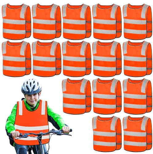 15 Pièces Gilet Jaune Enfant, Gilet De Sécurité Pour Enfants, Gilet De Sécurité Réfléchissant Enfants, Visibilité À Gilet Réfléchissante Pour Le Chemin De L'École, La Circulation Routière, Le Cyclisme