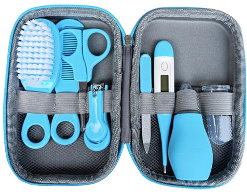 Kit de Aseo para Bebés, Kit de Aseo y Cuidado de la Salud para Bebés de 8 Piezas, Juego de Termómetro Seguro para el Cabello y las Uñas, Esencial para Guardería para Recién Nacidos con Estuche de Alm