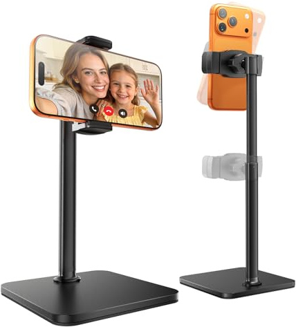 tounee Soporte de Móvil para Mesa, Ajustable en Altura (20-28 cm) para Transmisiones en Vivo, TikTok y Videos – Compatible con iPhone 17/16/15, Samsung y Smartphones de 4-7 Pulgadas – Negro