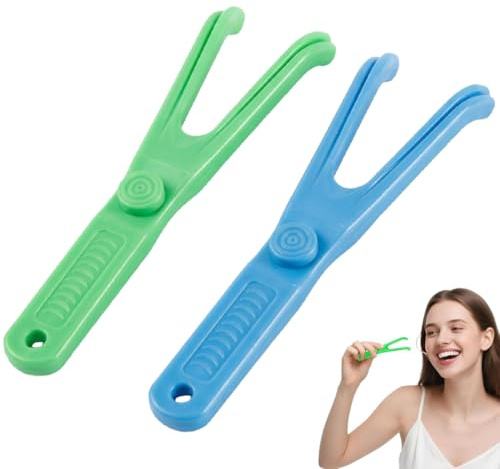 YIPFEN 2 Piezas Soporte para Hilo Dental, Floss Pick, Portahilo Dental, Interdental, Higiene Bucal, Limpieza Dental, Productos Dentales, Perfecto para Familias, Hoteles y Viajes (azul y verde)