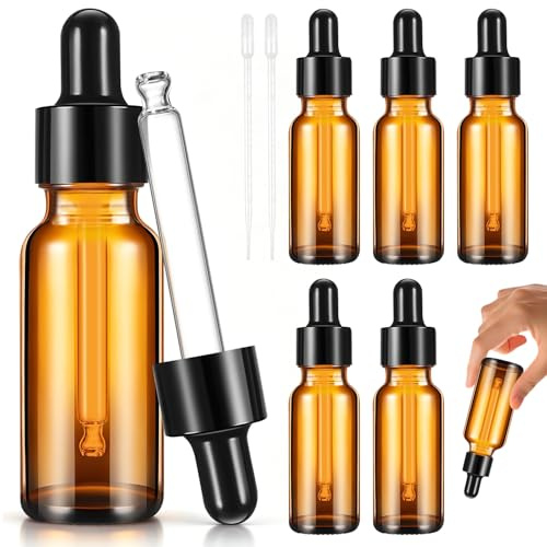Pipettflaskor 6 st 20 ml flaska flaska med pipett Antischock | Dropper flaska droppflaska 2,8 × 9,5 cm apoteksflaska korrosionsbeständig för eterisk olja aromaterapi massage