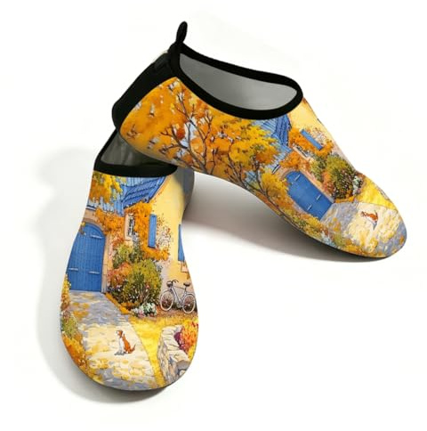 Scarpe da donna per sport acquatici, ad asciugatura rapida, da spiaggia, nuoto, casa, autunno, giardino, villaggio floreale, senza lacci, calzini acquatici per escursionismo, surf, yoga, Villaggio dei