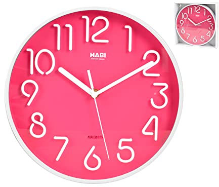 Habi Orologio Parete, Tondo, 25 cm, Plastica, Fucsia