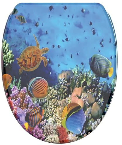 Sanilo Soft Close Toilet Seat with Quick Release, Toilet Lid Detachable at the Press of a Button, Easy Installation from Above (Ocean)