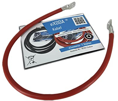 Exoda Batteriekabel 25 mm² 50cm mit Kabelschuhen M8 Rot für Fahrzeuge geeignet aus 99 Prozent Kupfer hoher Qualität langlebig für Auto Boot Motorrad geeignet