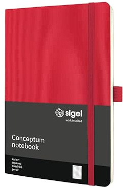 Sigel anteckningsbok, ca A5, Softcover, nu med programvaruyta, CONCEPTUM rutig röd