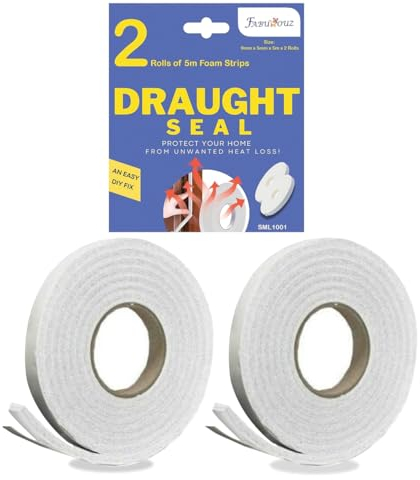 10M Draught Excluder Foam Tape – Self-Adhesive Weather Stripping for Doors & Windows | White Insulation Seal (9mm x 5mm, 2x5M Rolls)
