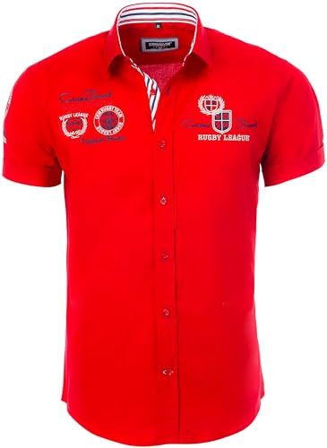 CARISMA Casual herr skjorta kortärmad Classic-Fit Kent krage med broderi Rugby League