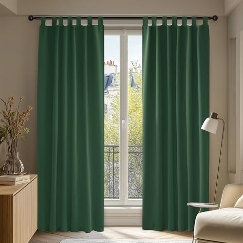 Deconovo Curtains in progress, thermal curtains for bedroom, Christmas decoration, lace and ready, 140x200cm (W x H), Dark Green, Pack of 2