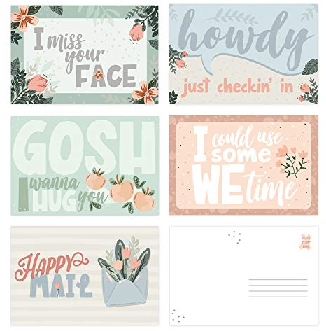 Canopy Street Miss You Encouraging Postcards / 25 Thinking Of You Postcards / 5 Supportive Floral Designs / 4 x 6 Flat Motivational Postcard/Happy Mail Uplifting Cards/Made In The USA