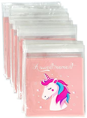 allydrew Transparent Self-Adhesive 4 x 4 Candy and Cookie Bags, Favor Treat Bags for Parties and Wedding (200pcs), Unicorns