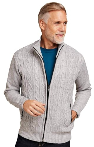 Pegasus Men's Fleece Lined Chunky Cable Knit Full Zip Up Cardigan Grey 40