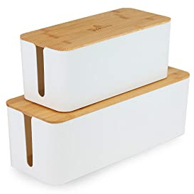 addhome Kabelbox 2er Set aus ABS-Kunststoff mit Bambusdeckel
