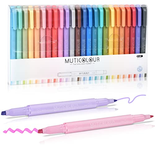 EooUooIP Pastel Highlighter, 24 Assorted Colors Cute Highlighters Pens with Chisel and Fine Tips, Highlighter Markers No Bleed Dry Fast, for Bible, Journal,School Office Supplies