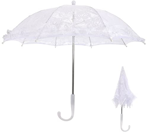 STOBOK Dekorativer Spitzenschirm, 50 x 42 cm, Weiß, Vintage, Hochzeit, Brautschirm, Spitzenschirm, kleiner Spitzenschirm mit Griff für Jäten, Foto-Requisiten, Party-Dekoration