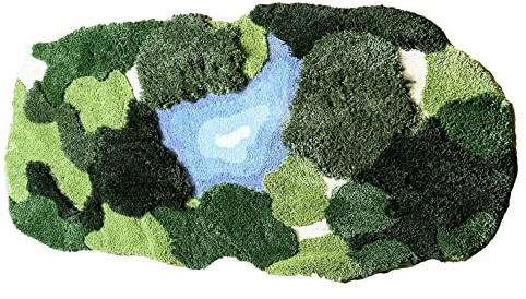 THRILRUG 20x35 Inch 3D Moss Rug,Shag Carpet Leaf Area Bathroom Rugs Non Slip Bath Mat Tufted Rug,Ultra Soft Washable Children Play Plant Leaves Shaped Kids Pets Floor Mat for Bedroom,Living Room Green