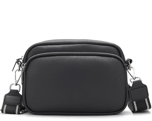 XINZATU Sac à bandoulière en cuir pour femme - Petit sac à bandoulière amovible, Noir