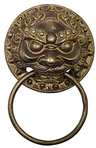 Dörrknackare Antik design Lejonhuvud Dörrklappare, klassisk vintage orientalisk odjursskulptur grindhandtag (grön brons 9 cm)