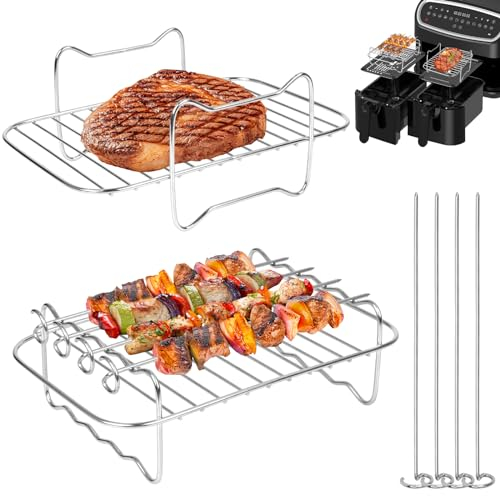 Air Fryer rack-set, 2 st luftfritös-ställ, rostfritt stål, luftfritös grillställ, rektangel, luftfritöstillbehör kompatibla med Ninja Dual Zone rostugn mikrovågsugn mikrovågsugn