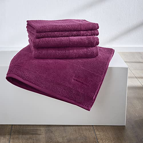 LOOKS by Wolfgang Joop Handtuch Set 5tlg. - 100% Baumwolle, 2 Gästehandtücher + 2 Handtücher + 1 Duschtuch mit Logostick, lila