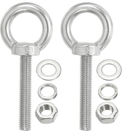 PATIKIL Bullone a Spalla Sollevamento M12 x 70mm, 2 Pezzi Golfare Filettato con Anello di Sollevamento in Acciaio Inossidabile 304 con Dadi e Rondelle per Appendere Amache e Articoli