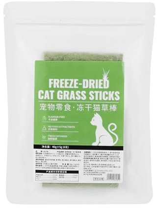 Katzengrasfutter – 8 Sticks Zahnreinigungs-Leckerlis | Gefriergetrocknete Katzenkausnacks | Aromatisierter Haarballentfernungsstab für erwachsene & ältere Katzen | Gesunde und Verdauungspflege für
