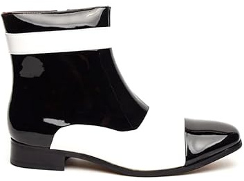 Xposed Mens Patent Shiny Black White Ankle Boots Zip 1920 Jazz Retro