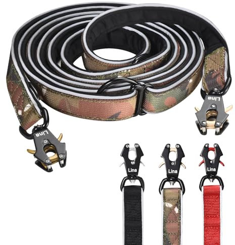 Lina Hundeleine - 2,5M - Verstellbare & Doppelleine mit Neopren - Polsterung - Reflektierende Laufleine - Freihändige - Umhängeleine mit 2 Froschkarabinern (Camouflag)