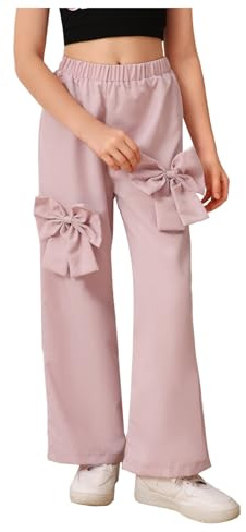 BEAUDRM Girl's Y2k Bowknot Track Pants Elastic Waist Baggy Straight Wide Leg Baggy Trousers Sports Wear Pink 10Y
