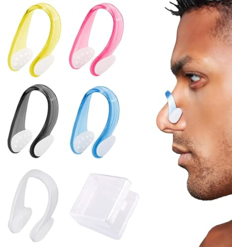 OUDQFCJ Pack de 5 Pinzas de Nariz de Silicona para Natación con Caja, Pinza Nariz Natación Adulto Niños, para Niños Adultos Principiantes, Tapones Natacion, Tuba Natación