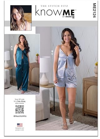 Know Me ME2124U5 Misses' V-Neck Top, Shorts and Pants Sewing Pattern Packet by The Stitch Fitz, Design Code ME2124, Sizes 16-18-20-22-24