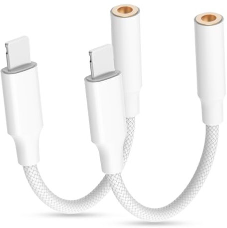 Vecbmn 2 Pack Adattatore Cuffie per iPhone, Lightning to Jack 3.5mm Cavo Aux Audio Dongle Convertitore, Adattatore Lightning Jack Cuffie, Compatibile con iPhone 14/13/12/11/Xs/XR/X/8/7