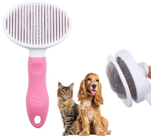 Bürste für Katzen und Hunde - Selbstreinigendes und Leichtes Zubehör für Katze und Hund. Hundebürste, Katzenbürste - Geeignet für Langhaar und Kurzhaar-Tierhaare ideal zur Fellpflege (Rosa)
