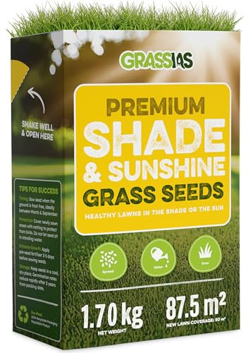 Grassias Shade & Sunshine Grass Seed – 1.70KG Premium Quality Lawn Seed for Shady Areas – Pet Friendly for Overseeding and Shaded Gardens – DEFRA Approved Lawn Seeds