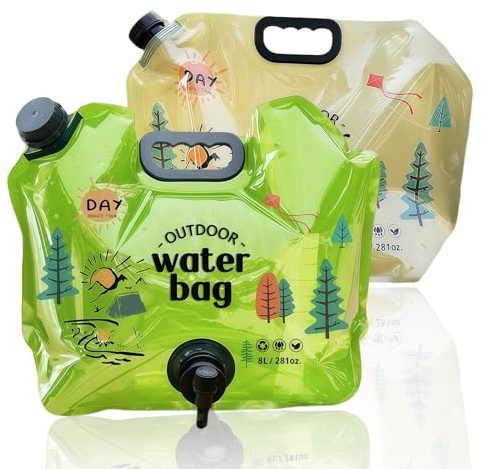 HRCOYES 2 Pack Water Container, Collapsible Camping Water Container Bag With Tap, Water Storage Carrier with Spigot for Hiking Climbing Fishing Travel Picnic