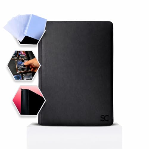 Trading Card Binder Black 1024 Pockets plus 100 Bonus Sleeves with Smooth Zipper & UV-Resistant, Pokemon Card Binder Side-Loading, Archival-Safe, Large Pokemon Binder 17.7 x 13.4